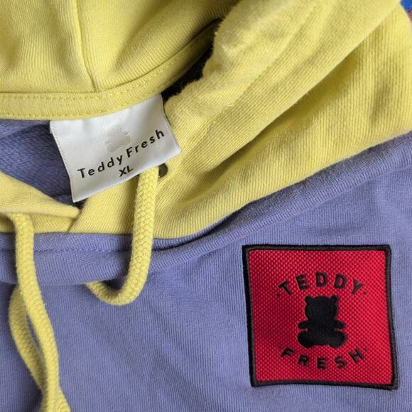 Teddy Fresh Pastel Hoodie XL Bear Patch Colorblock Patchwork Cotton Unisex Bear - Picture 2 of 13